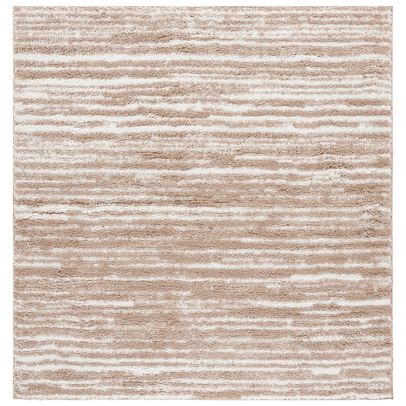SAFAVIEH Rumi Barrett Striped Polyester Shag Area Rug, Ivory/Beige, 6'7" x 6'7" Square