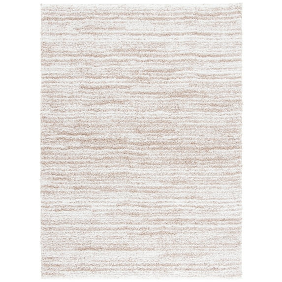 SAFAVIEH Rumi Barrett Striped Polyester Shag Area Rug, Ivory/Beige, 8' x 10'