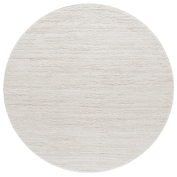 SAFAVIEH Rumi Barrett Striped Polyester Shag Area Rug, Ivory/Light Beige, 6'7" x 6'7" Round