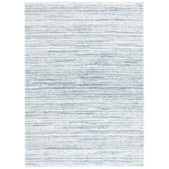 SAFAVIEH Rumi Barrett Striped Polyester Shag Area Rug, Light Blue/Ivory, 4' x 6'
