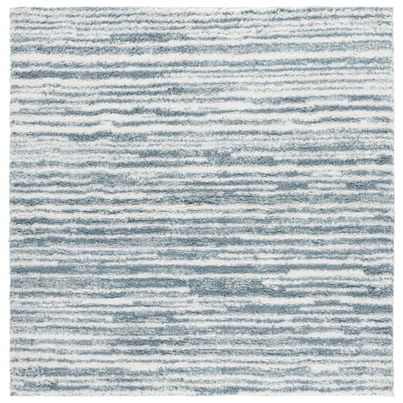 SAFAVIEH Rumi Barrett Striped Polyester Shag Area Rug, Light Blue/Ivory, 6'7" x 6'7" Square