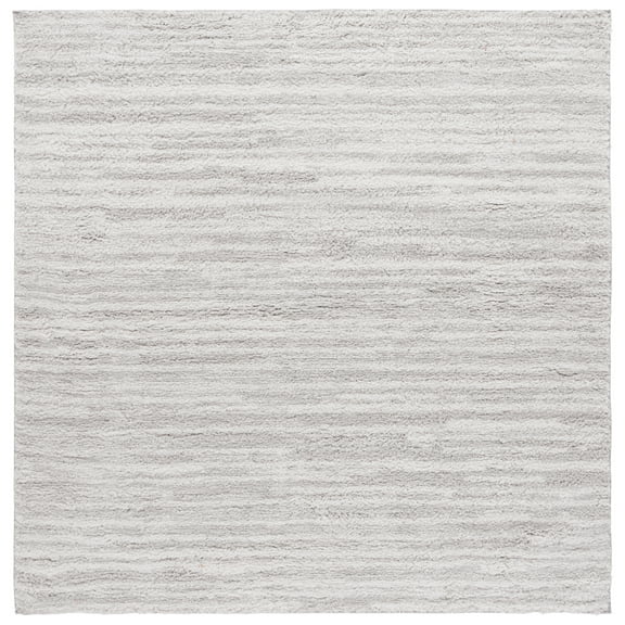SAFAVIEH Rumi Barrett Striped Polyester Shag Area Rug, Light Gray/Ivory, 6'7" x 6'7" Square
