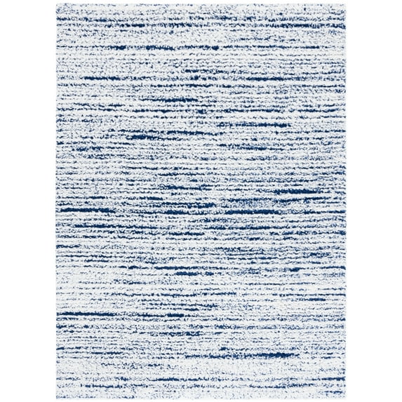 SAFAVIEH Rumi Barrett Striped Polyester Shag Area Rug, Navy/Ivory, 5'3" x 7'6"