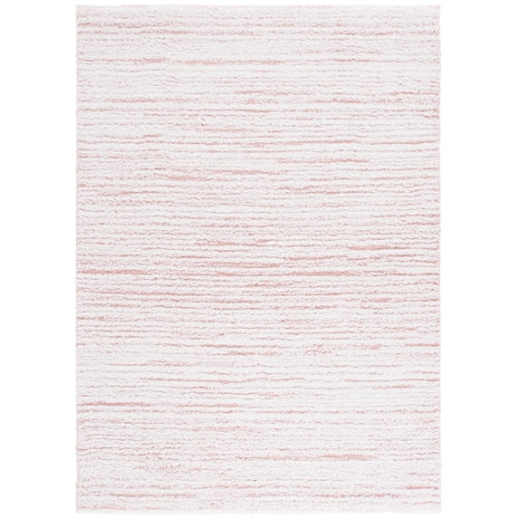 SAFAVIEH Rumi Barrett Striped Polyester Shag Area Rug, Pink/Ivory, 9' x 12'