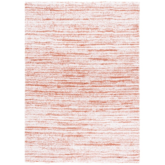 SAFAVIEH Rumi Barrett Striped Polyester Shag Area Rug, Rust/Ivory, 4' x 6'