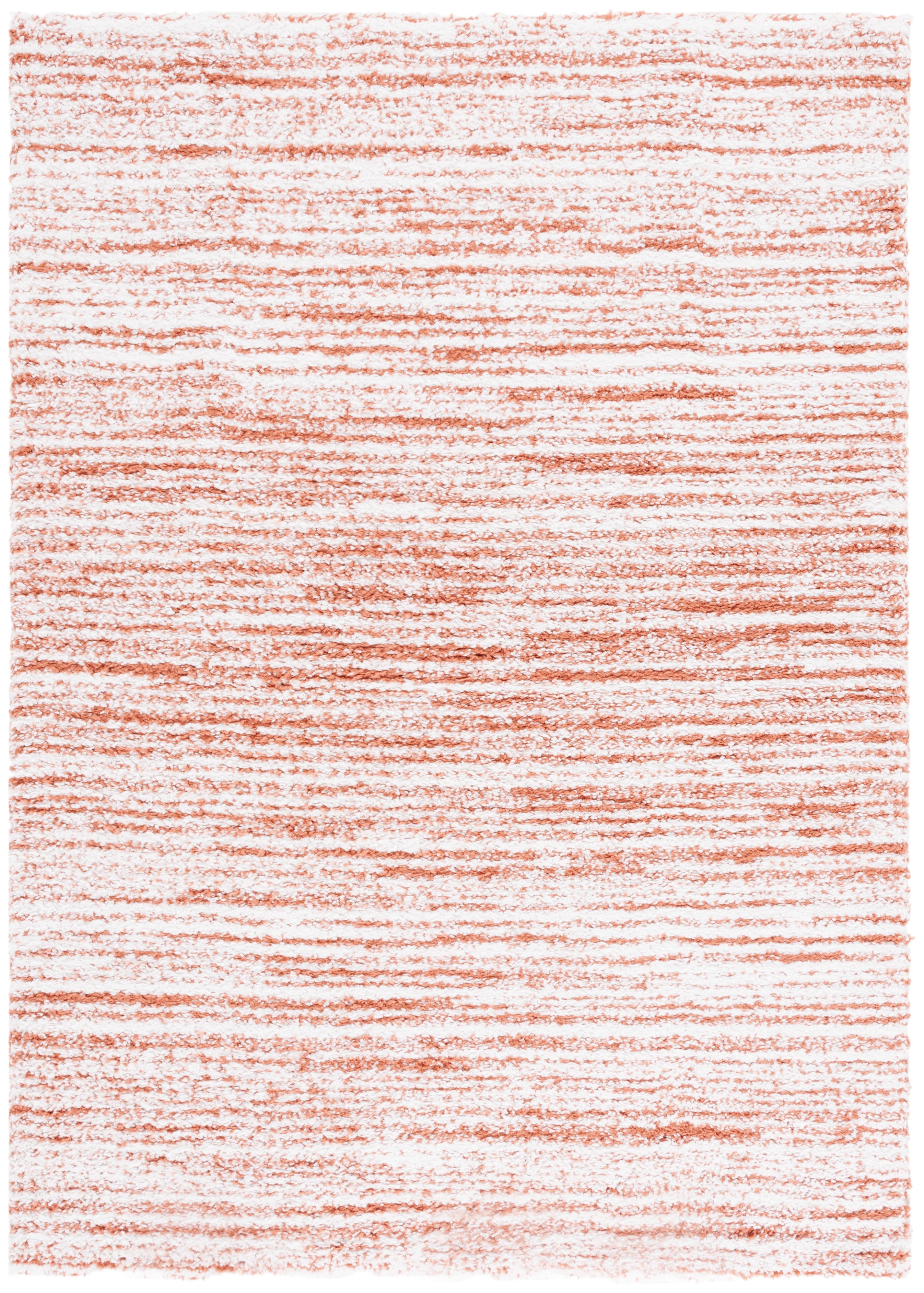 SAFAVIEH Rumi Barrett Striped Polyester Shag Area Rug, Rust/Ivory, 9' x ...