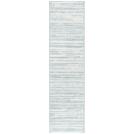 SAFAVIEH Rumi Barrett Striped Polyester Shag Runner Rug, Aqua/Ivory, 2'2" x 8'