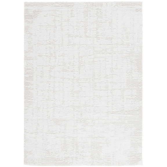 SAFAVIEH Rumi Beumont Solid Polyester Shag Area Rug, Ivory/Light Beige, 5'3" x 7'6"