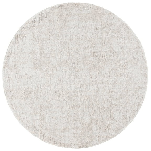 SAFAVIEH Rumi Beumont Solid Polyester Shag Area Rug, Ivory/Light Beige, 6'7" x 6'7" Round
