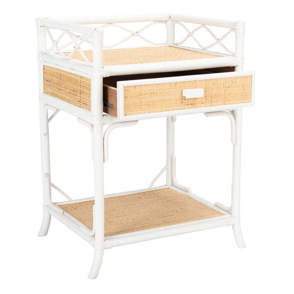 SAFAVIEH Rumi Coastal 1 Drawer 1 Shelf Nightstand, White/Natural