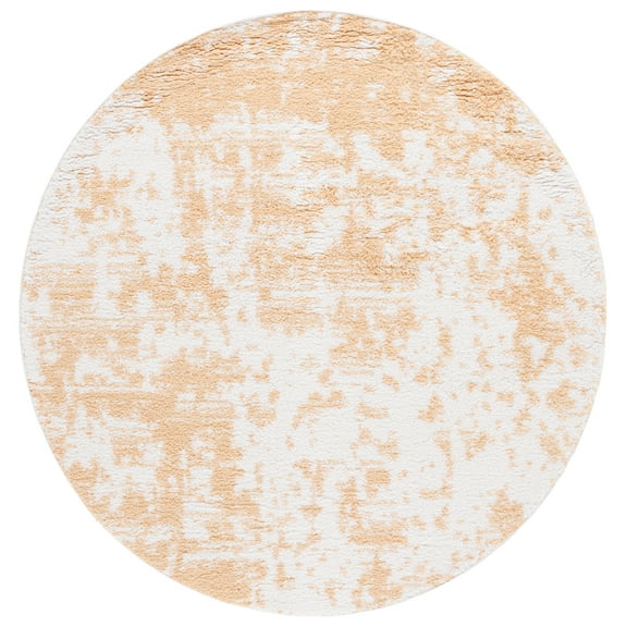 SAFAVIEH Rumi Derek Abstract Polyester Shag Area Rug, Gold/Ivory, 6'7" x 6'7" Round