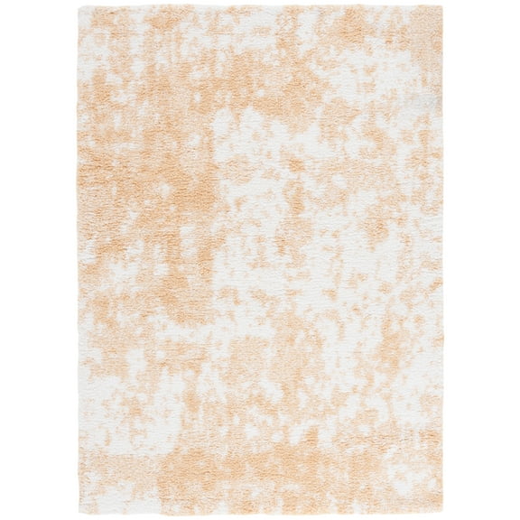 SAFAVIEH Rumi Derek Distressed Polyester Shag Area Rug, Gold/Ivory, 5'3" x 7'6"