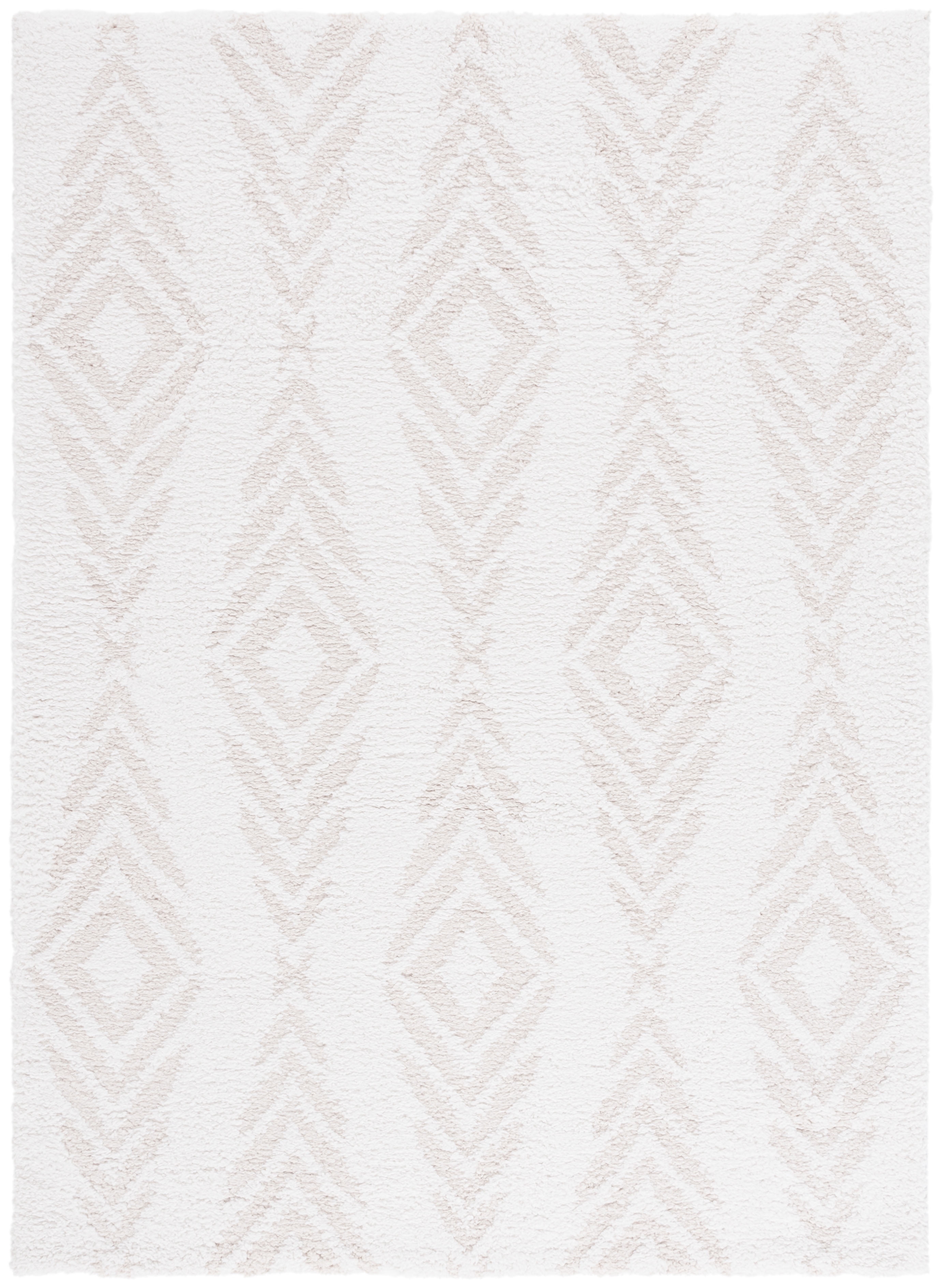 SAFAVIEH Rumi Elsie Geometric Polyester Shag Area Rug, Ivory/Light Beige, 4' x 6'