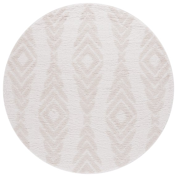SAFAVIEH Rumi Elsie Geometric Polyester Shag Area Rug, Ivory/Light Beige, 6'7" x 6'7" Round