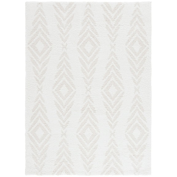 SAFAVIEH Rumi Elsie Geometric Polyester Shag Area Rug, Ivory/Light Beige, 8' x 10'