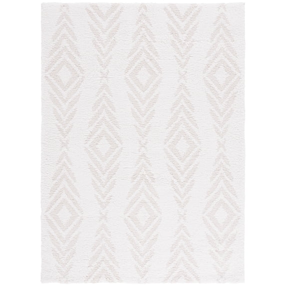 SAFAVIEH Rumi Elsie Geometric Polyester Shag Area Rug, Ivory/Light Beige, 9' x 12'