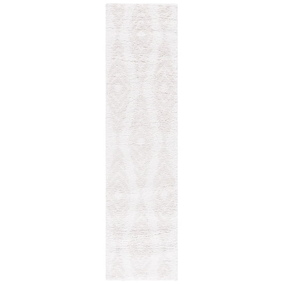 SAFAVIEH Rumi Elsie Geometric Polyester Shag Runner Rug, Ivory/Light Beige, 2'2" x 8'
