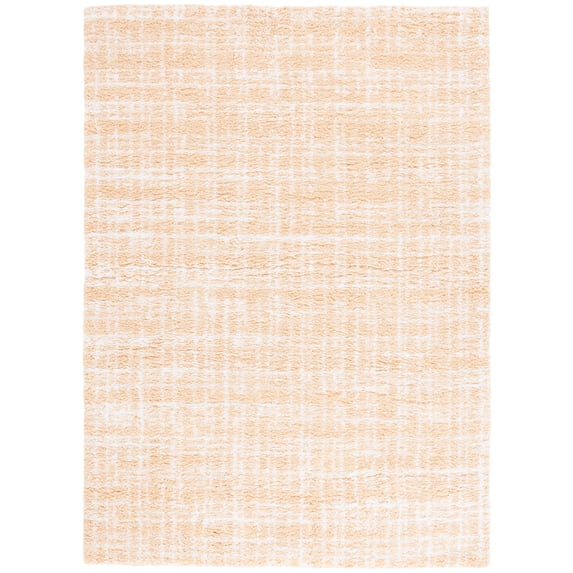 SAFAVIEH Rumi Gerald Distressed Polyester Shag Area Rug, Gold/Ivory, 9' x 12'