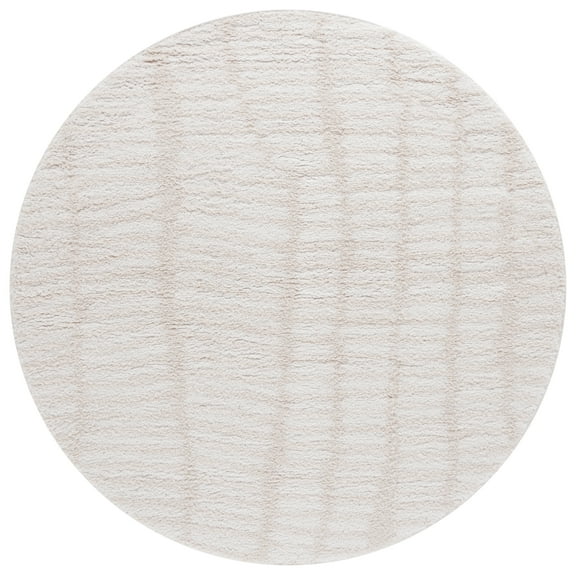 SAFAVIEH Rumi Janie Abstract Polyester Shag Area Rug, Ivory/Light Beige, 6'7" x 6'7" Round