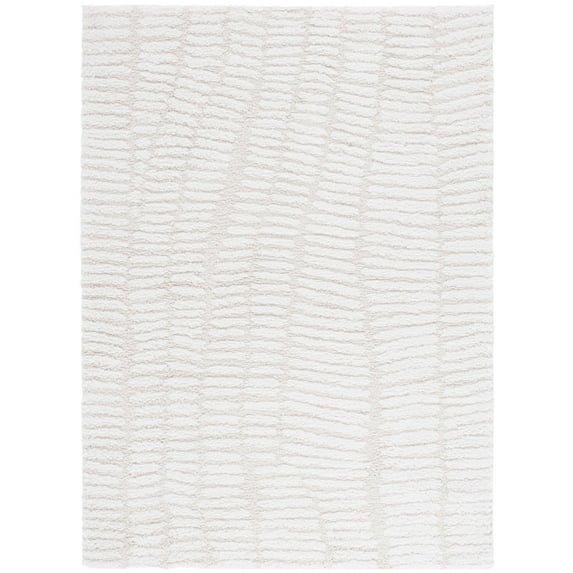 SAFAVIEH Rumi Janie Abstract Polyester Shag Area Rug, Ivory/Light Beige, 9' x 12'