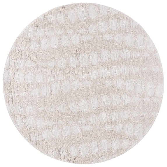 SAFAVIEH Rumi Jasmine Abstract Polyester Shag Area Rug, Ivory/Light Beige, 6'7" x 6'7" Round