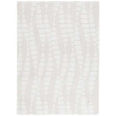SAFAVIEH Rumi Jasmine Geometric Polyester Shag Area Rug, Ivory/Light Beige, 5'3" x 7'6"