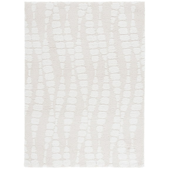 SAFAVIEH Rumi Jasmine Geometric Polyester Shag Area Rug, Ivory/Light Beige, 5'3" x 7'6"
