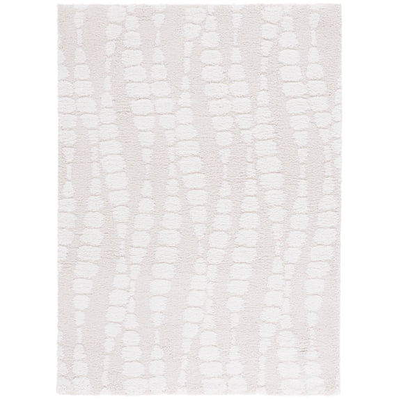 SAFAVIEH Rumi Jasmine Geometric Polyester Shag Area Rug, Ivory/Light Beige, 8' x 10'