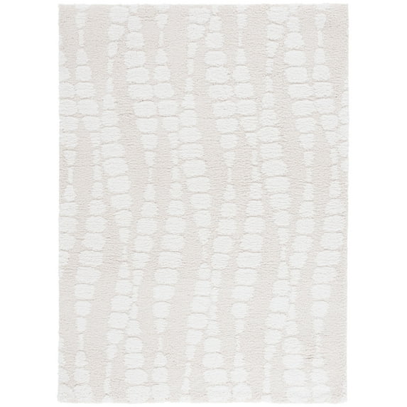 SAFAVIEH Rumi Jasmine Geometric Polyester Shag Area Rug, Ivory/Light Beige, 9' x 12'