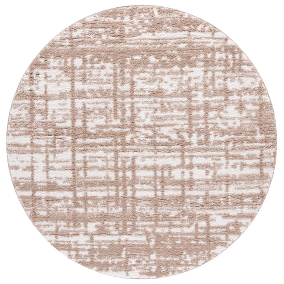SAFAVIEH Rumi Selma Abstract Polyester Shag Area Rug, Beige/Ivory, 6'7" x 6'7" Round