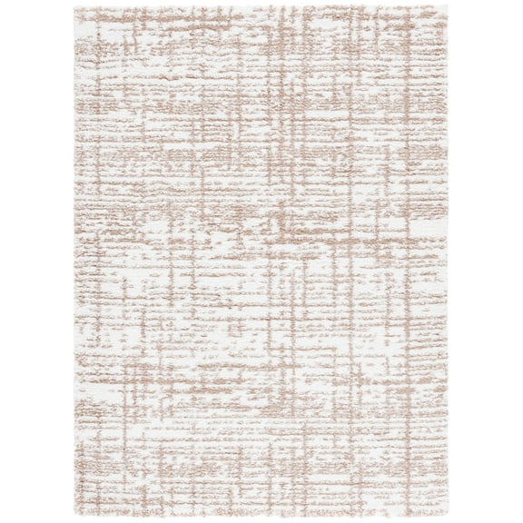 SAFAVIEH Rumi Selma Distressed Polyester Shag Area Rug, Beige/Ivory, 5'3" x 7'6"