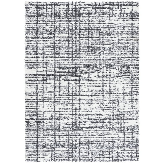 SAFAVIEH Rumi Selma Distressed Polyester Shag Area Rug, Charcoal/Ivory, 4' x 6'