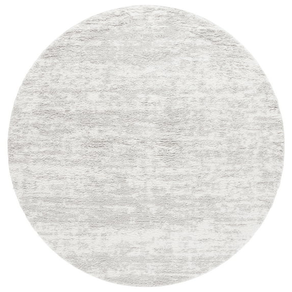 SAFAVIEH Rumi Serenity Abstract Polyester Shag Area Rug, Gray/Ivory, 6'7" x 6'7" Round