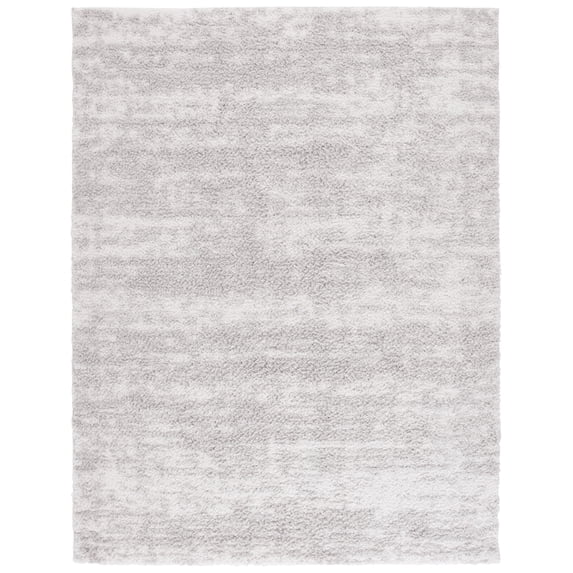 SAFAVIEH Rumi Serenity Distressed Polyester Shag Area Rug, Gray/Ivory, 8' x 10'