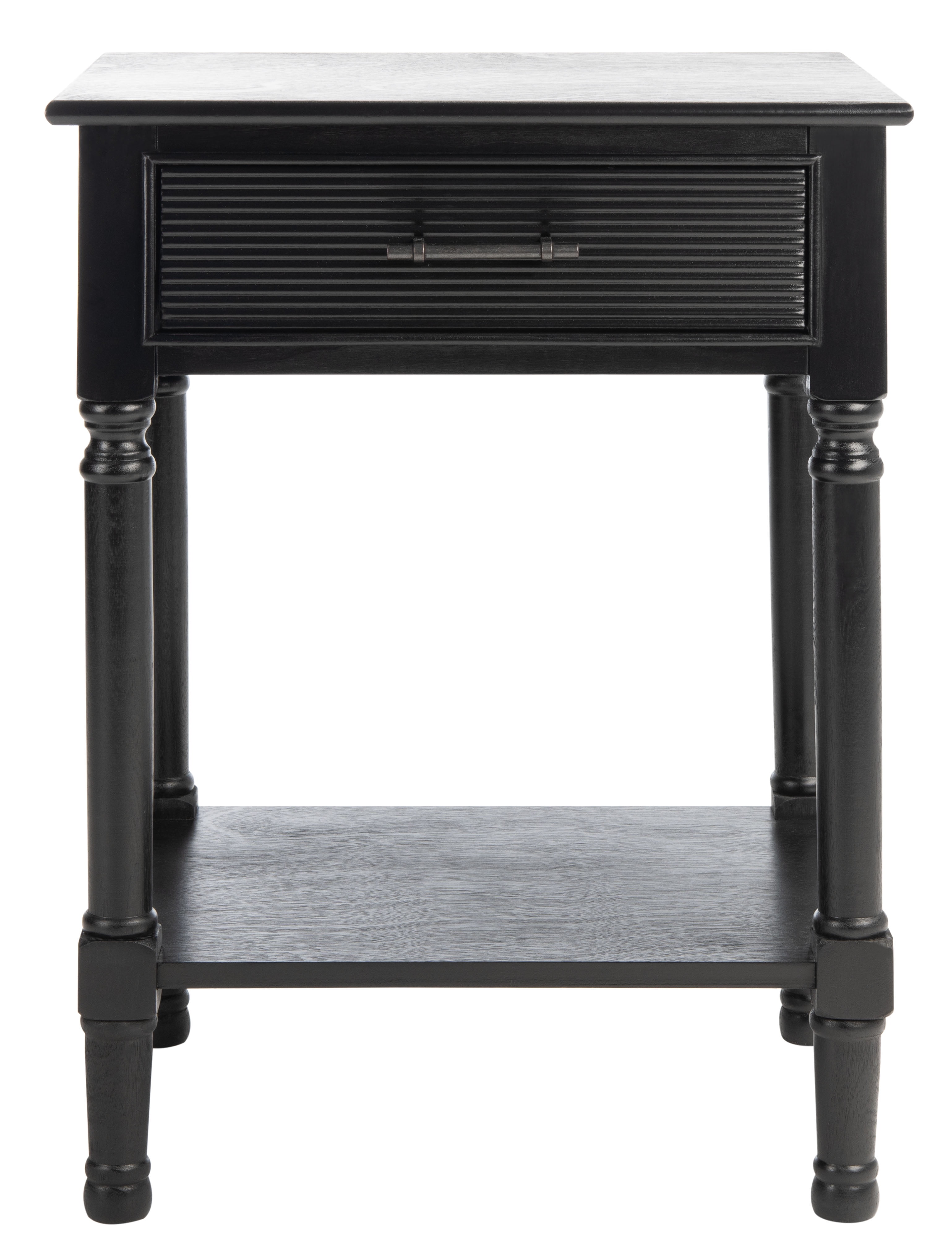 Black Wood Rectangular Accent Table with Storage Drawer