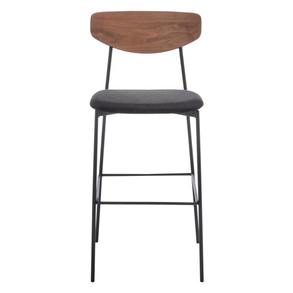 SAFAVIEH Ryker Square Mid Back Bar Stool, Walnut/Black