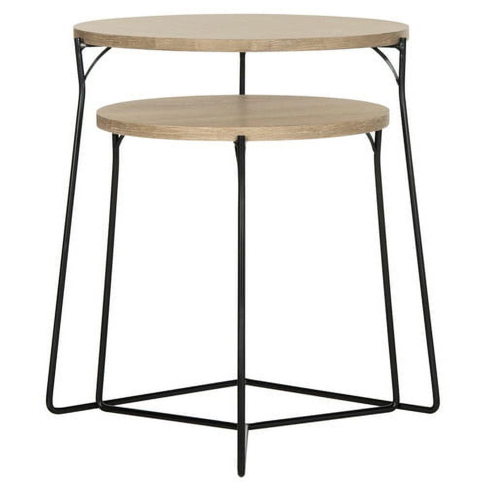 Light Brown Round Wood and Metal Stacking End Table