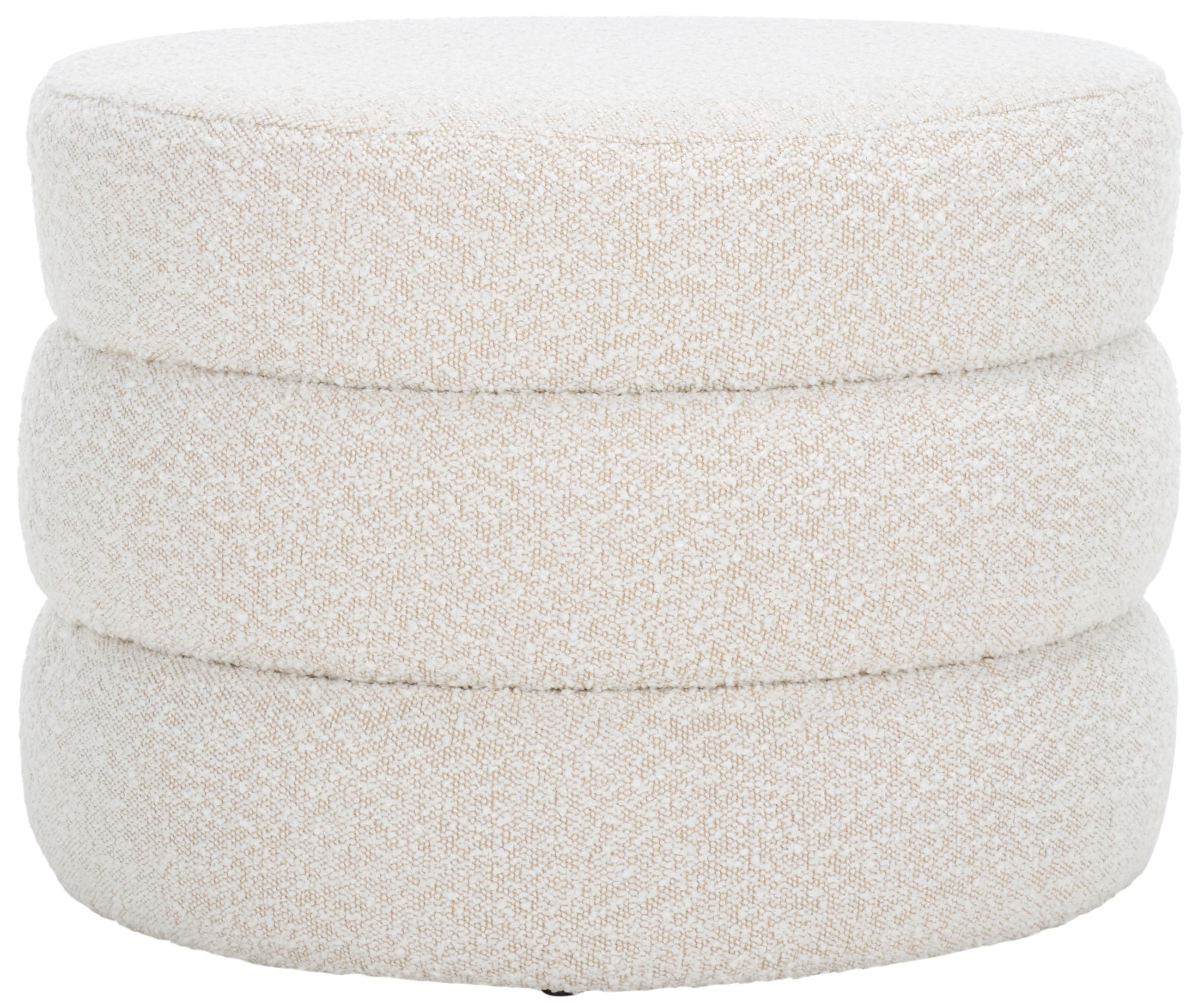 Light Beige Tufted Round Boucle Ottoman