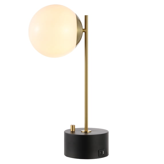 SAFAVIEH Ryu 20 in. Glam Black Iron USB Port Table Lamp with White Shade