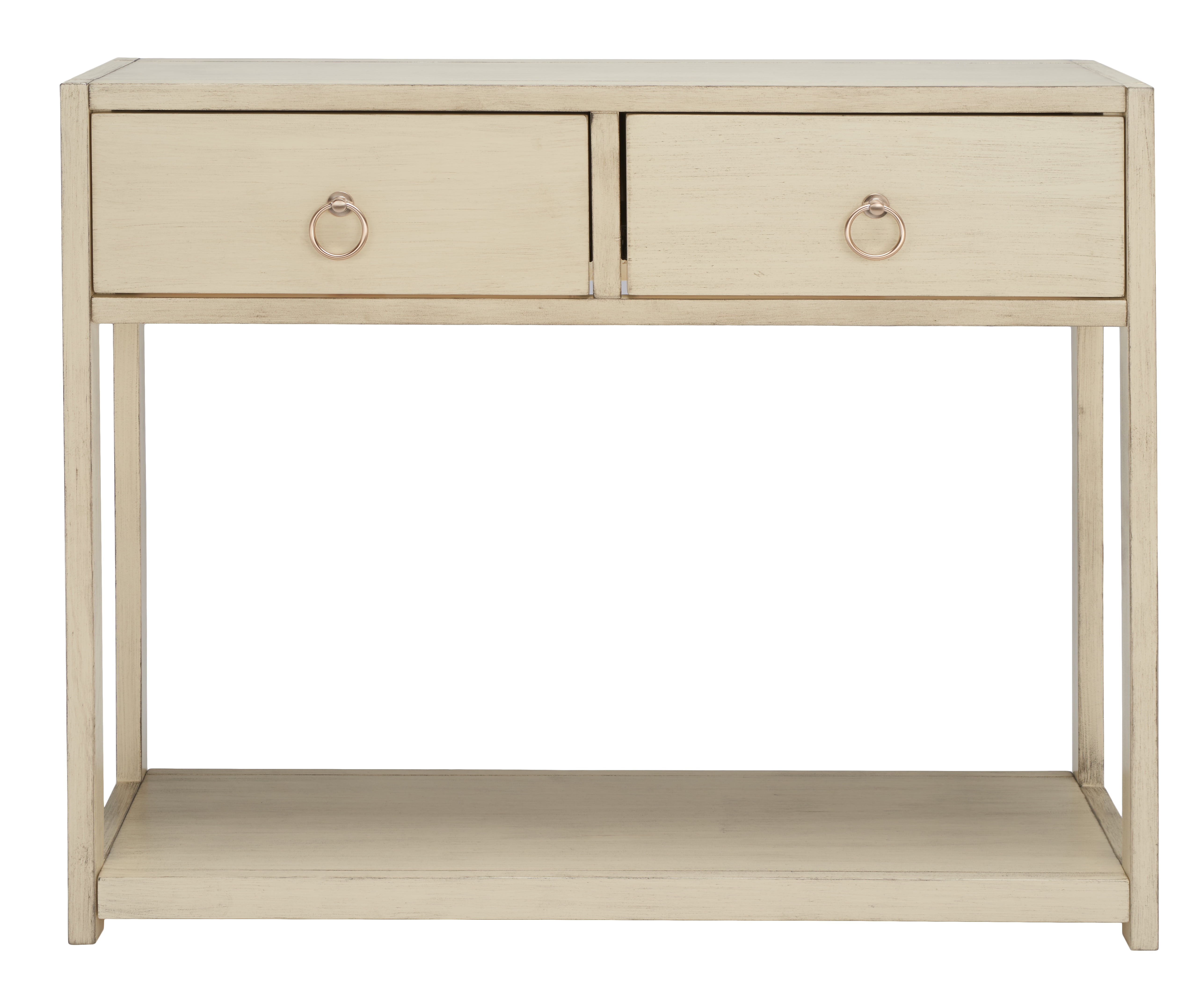 Antique White Wood and Metal Console Table with Storage