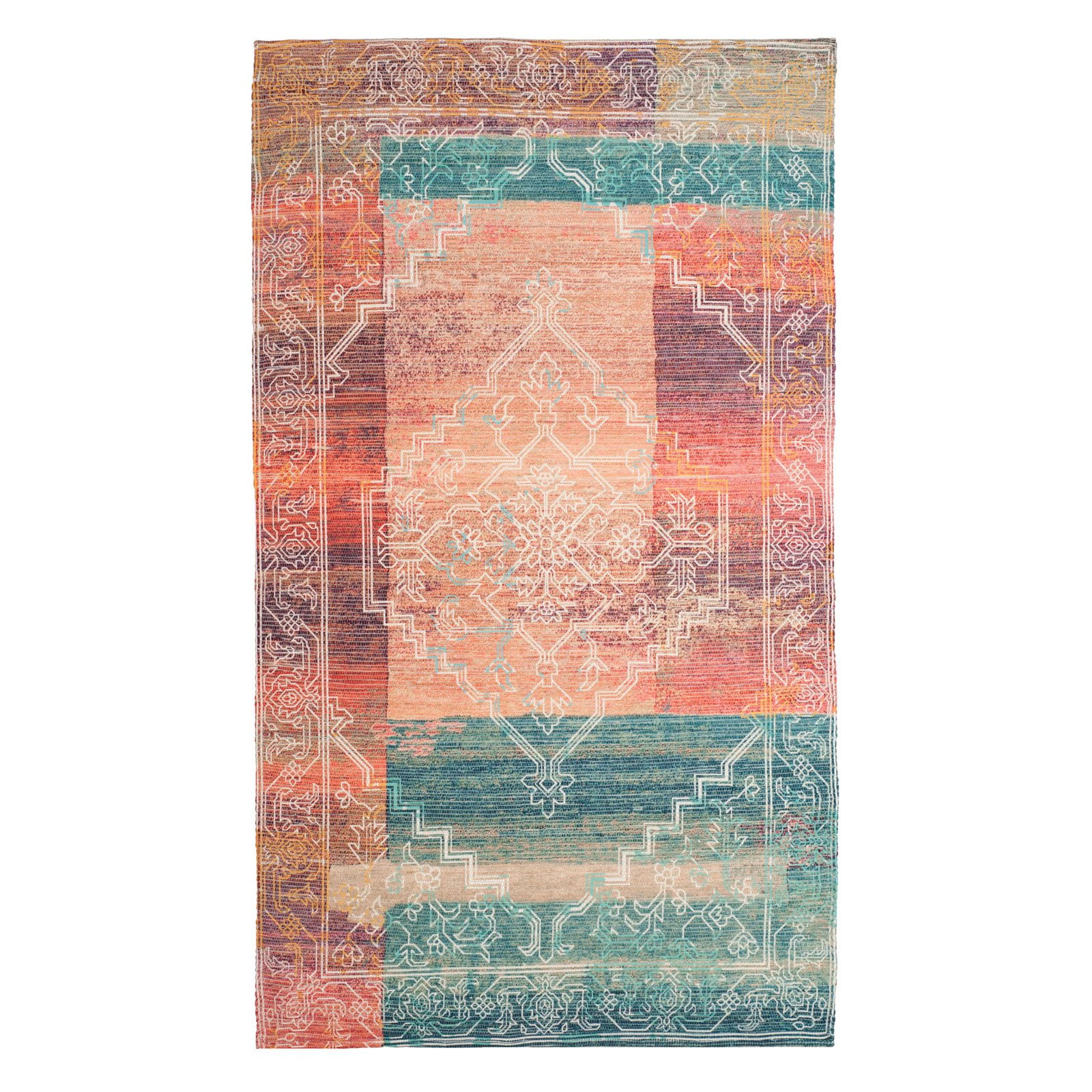 Aqua Coral Bliss Flat-Woven Handmade Wool-Cotton Blend Rug - 3' x 5'