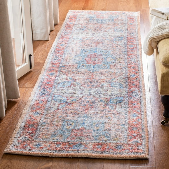 SAFAVIEH Saffron Algernon Distressed Oriental Runner Rug, Rust/Blue, 2'3" x 8'