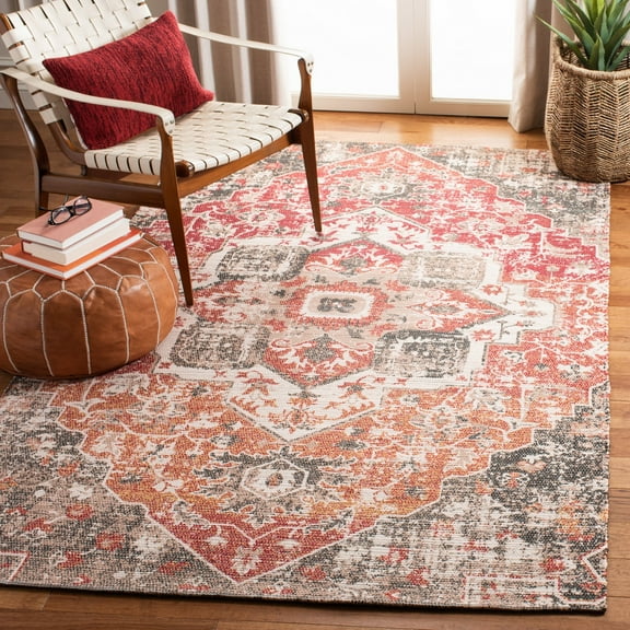 SAFAVIEH Saffron Alvina Distressed Area Rug, Beige/Red, 5' x 8'