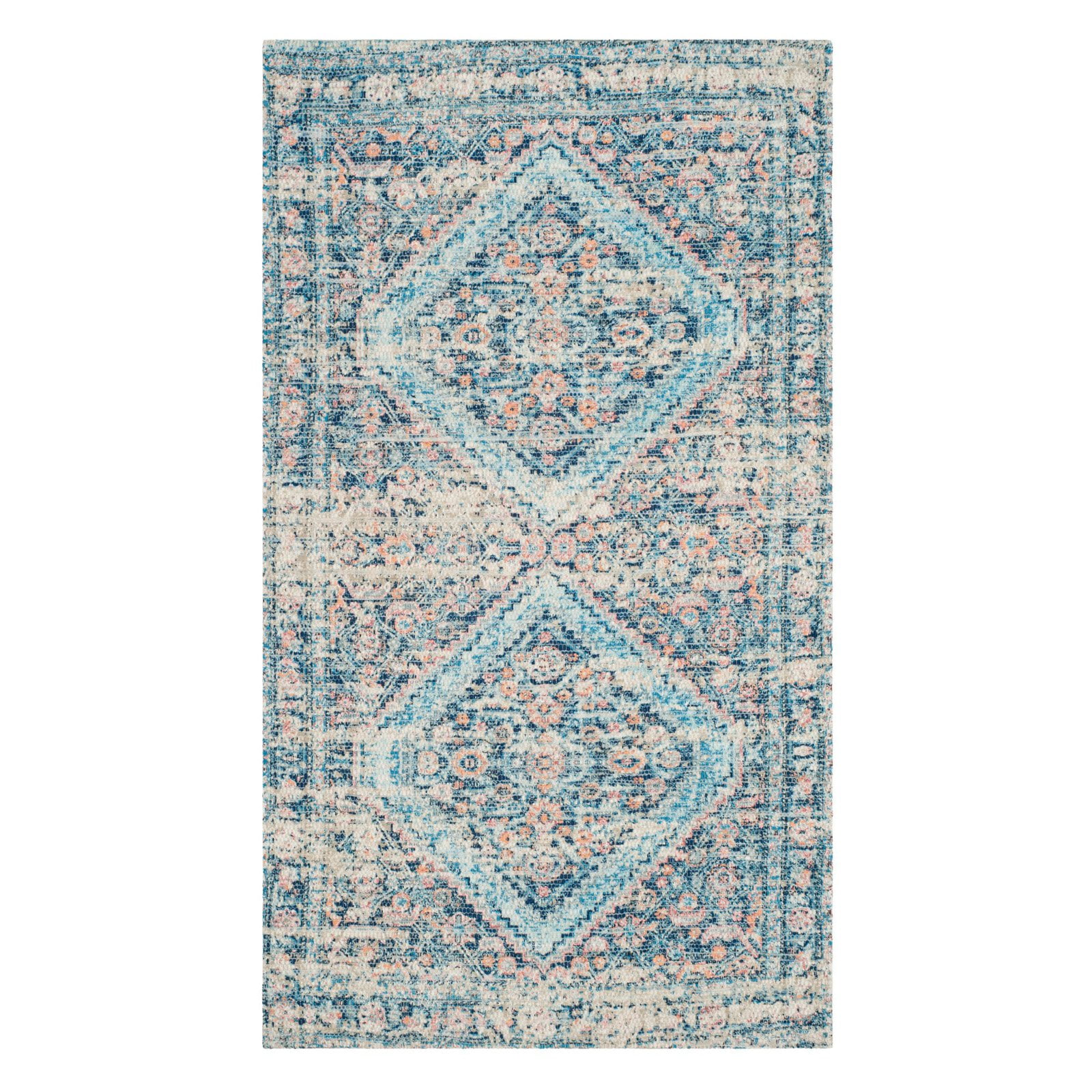 Saffron Blue Cotton Synthetic Square Area Rug
