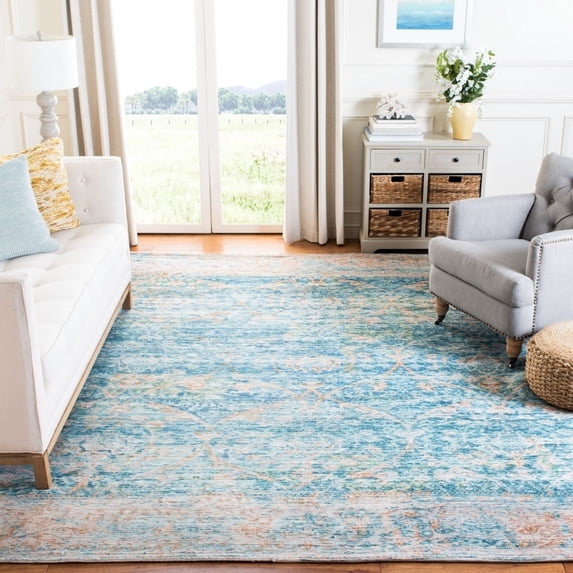 SAFAVIEH Saffron Candelario Floral Cotton Area Rug, Turquoise/Peach, 3' x 5'