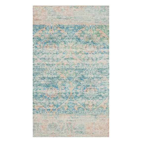 SAFAVIEH Saffron Candelario Floral Cotton Area Rug, Turquoise/Peach, 3' x 5'