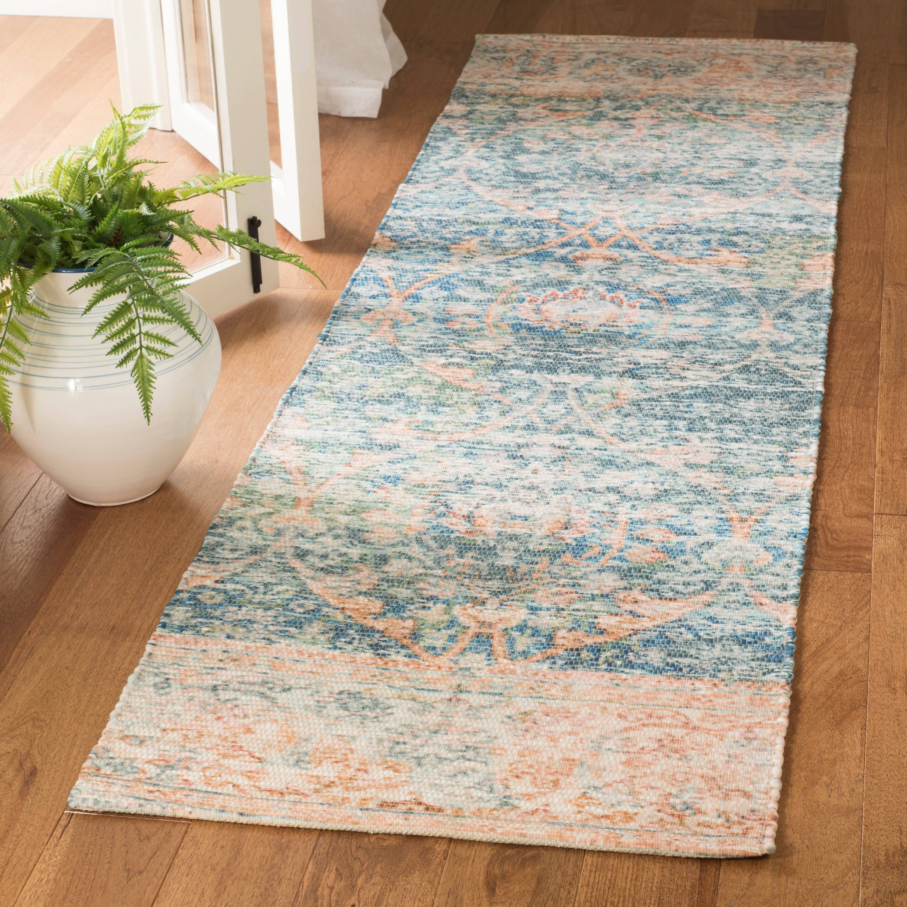 SAFAVIEH Saffron Candelario Floral Cotton Runner Rug, Turquoise/Peach, 2'3" x 10'