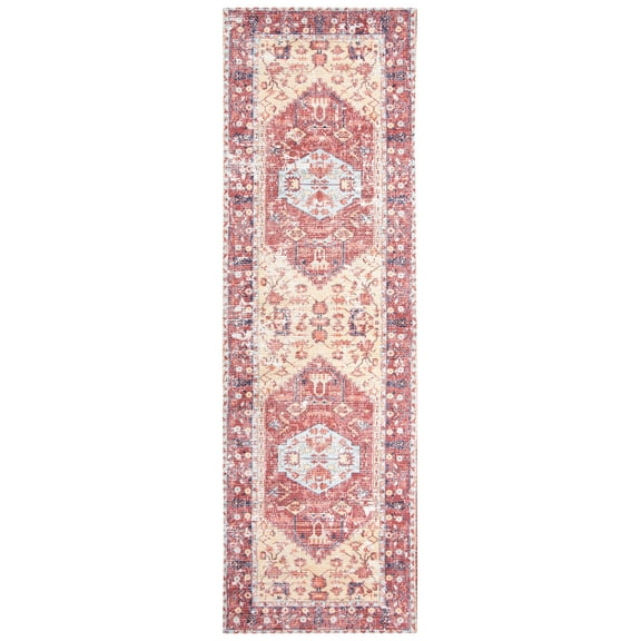 SAFAVIEH Saffron Charlotte Bordered Runner Rug, Rust/Aqua, 2'3" x 8'