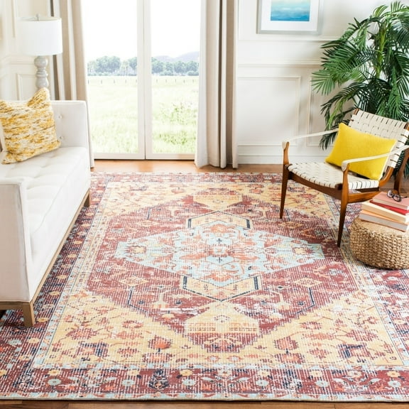 SAFAVIEH Saffron Charlotte Floral Bordered Area Rug, Rust/Aqua, 5' x 8'