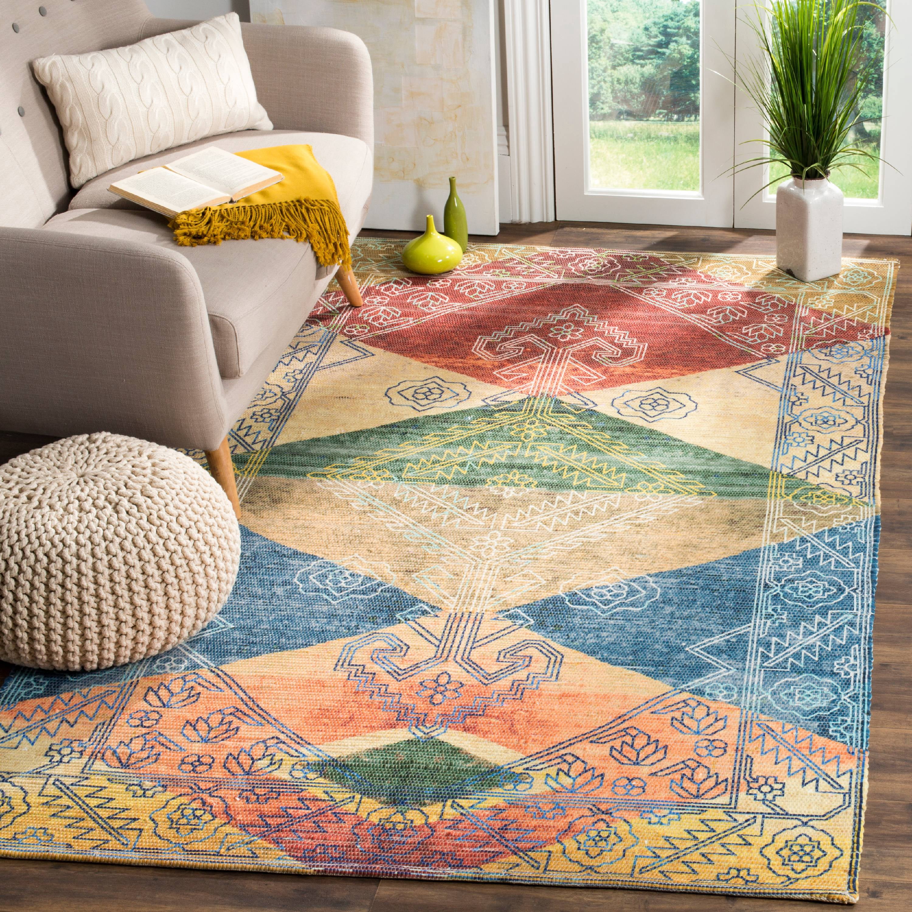 SAFAVIEH Saffron Claude Geometric Cotton Area Rug, Multi, 3' x 5'